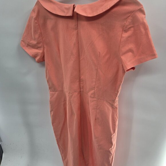 MUXXN Coral Retro Rockabilly Pinup Bow Short Sleeved Midi Dress Size XL - Picture 5 of 9